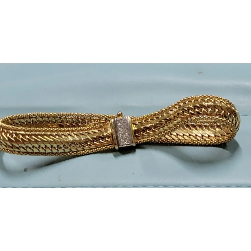 Ross Simons 14kt Italian Gold 8" Bracelet W/ Diamonds 14k Italy New Vintage 12gm - Picture 2 of 8